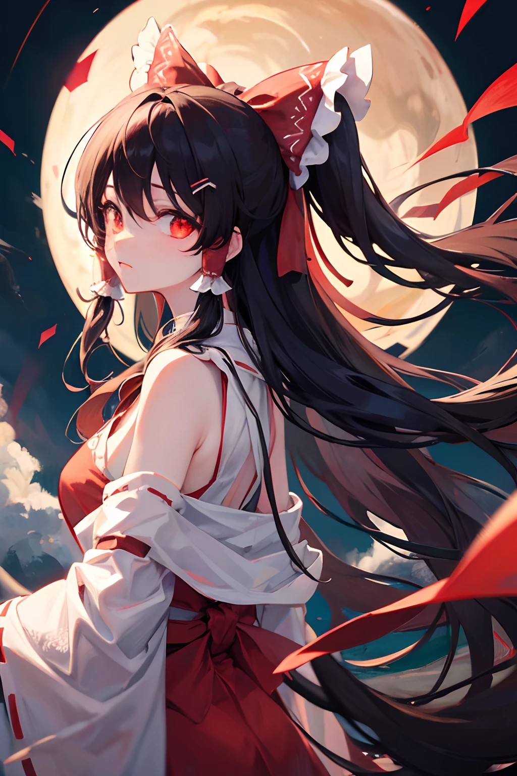 Hakurei Reimu,Nuages noirs,fin du monde,Les yeux brillent,sombre