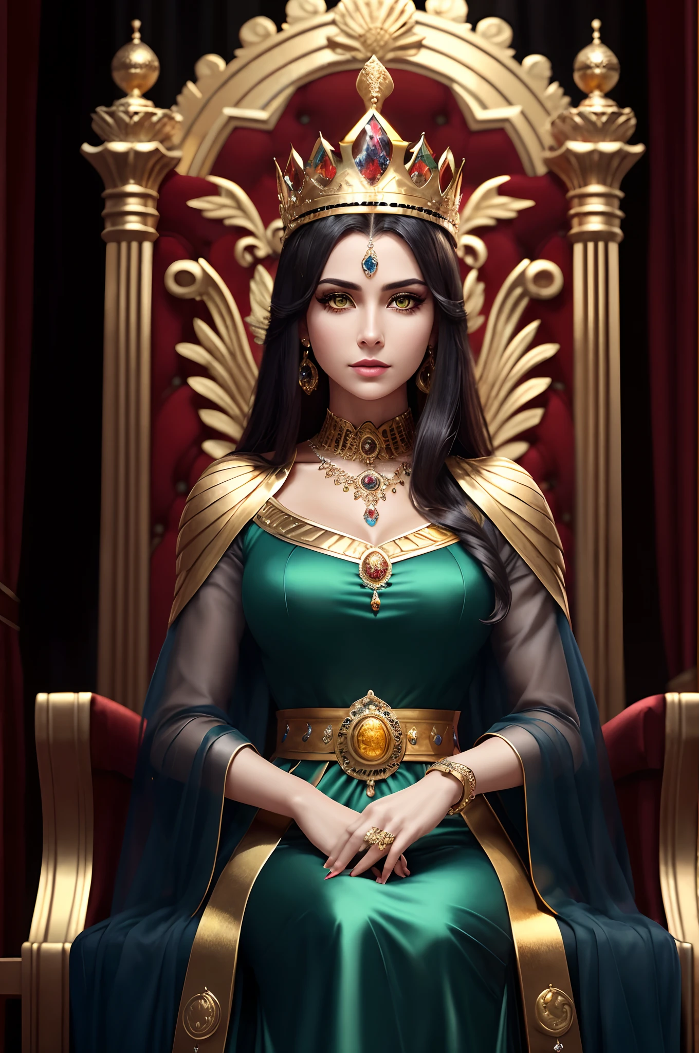 Queen of Babylon , with black hair and yellow green eyes, is glossy ...