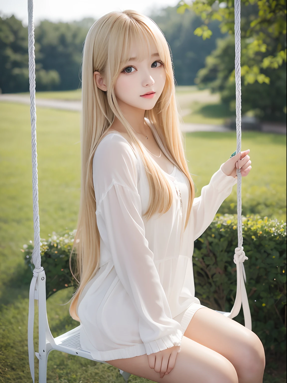 so beautiful face,wind silky blonde super long hair,swinging bangs,19years old cute sexy little girl