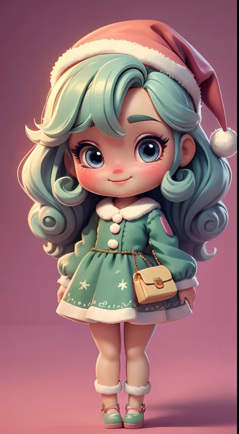 Create a loli chibi style doll dress with a cute Christmas theme., Smiling and cute, Each piece has a lot of detail and 8K resolution.. All dolls should follow the same and complete stable background pattern in the picture., Show (full entire body, Includi...
