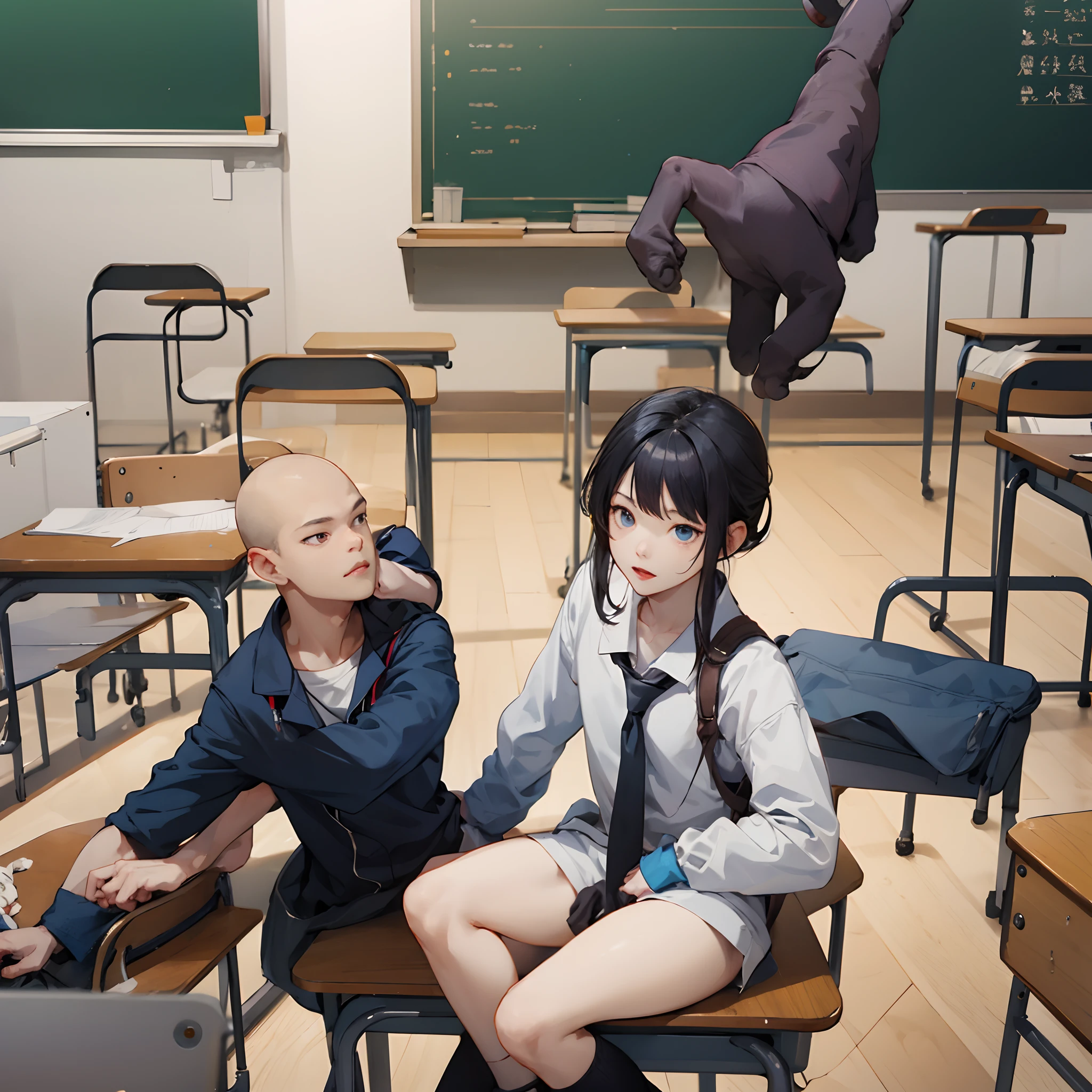 Anime characters sitting in a classroom with a laptop computer - SeaArt AI