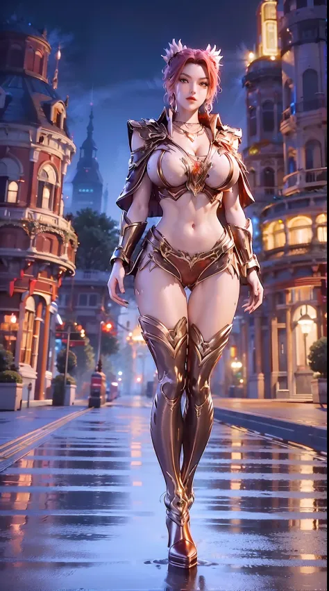 1GIRL, SOLO, COQUETTE, (LONG HAIR, HAIR ORNAMENT, NECKLACE), (WET HUGE FAKE BOOBS:1.3), (STREET CITY BACKGROUND), (FUTURISTIC PHOENIX MECHA CROP TOP, ROYAL CAPE, CLEAVAGE:1.2), (SKINTIGHT YOGA HOTPANTS, HIGH HEELS:1.2), (PERFECT BODY, FULL BODY VIEW:1.5), ...