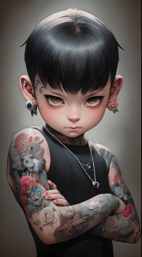 A drawing of a boy with a tattoo on his arm, Guviz-style artwork, lovely digital painting, inspired by Hikari Shimoda, cute deta...