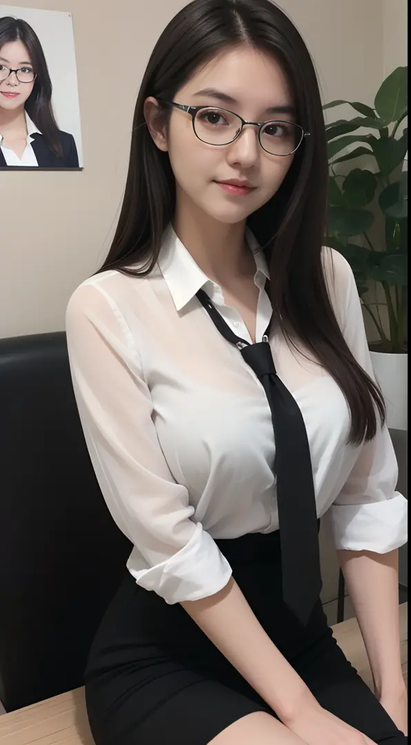 (masutepiece), (pov close up), Best Quality, masutepiece, (Photorealistic:1.2), 1womanl,  Front view, Realistic skin, (Round face), hair messy, Brown hair, human skin imperfection, Blackout lighting, Full body, OL、Similar to Company、personal computers、hous...