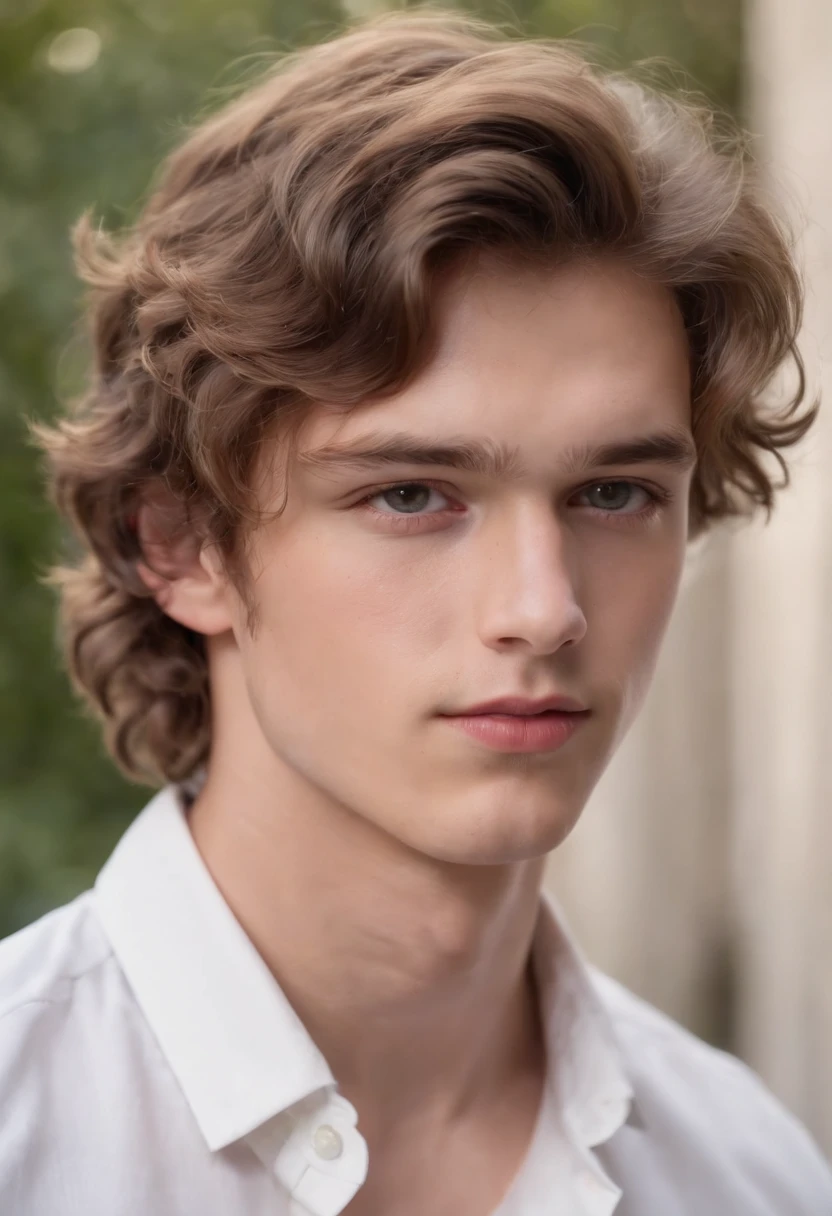 A close up of a young man with a white shirt and a tie - SeaArt AI