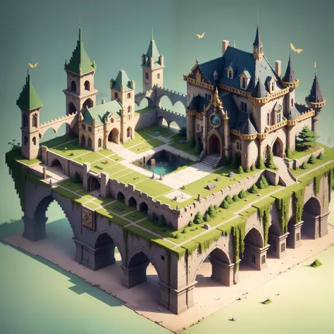 8-bit graphics, Isometric architecture, Top-down fantasy, City of Dresden, Abandoned castle, moss, roleplaying, alta fantasia, Art Station, concept-art, Final Fantasy, Legend of Zelda, 8-bit video game art, pixelart .