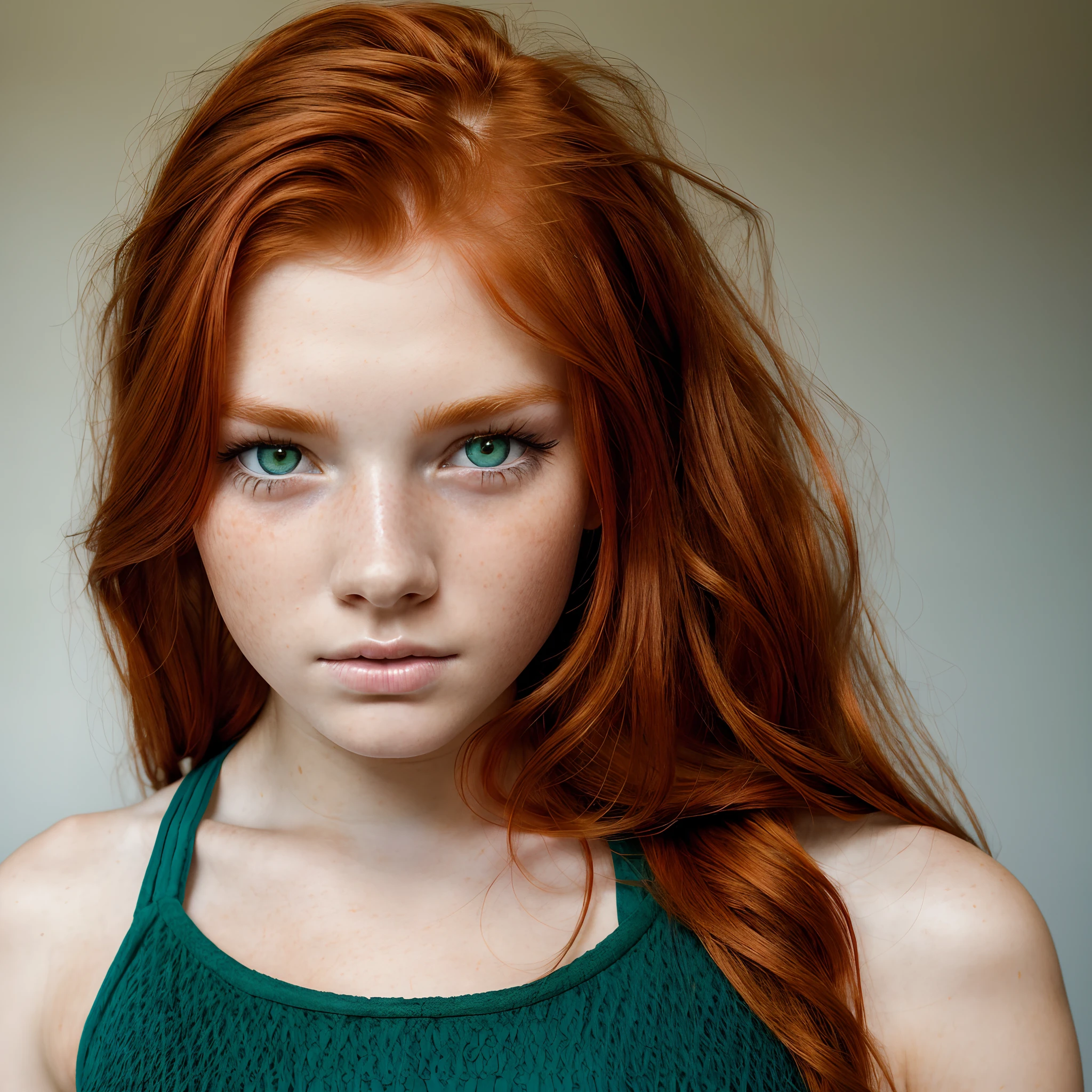 A close up of a woman with red hair and green eyes - SeaArt AI