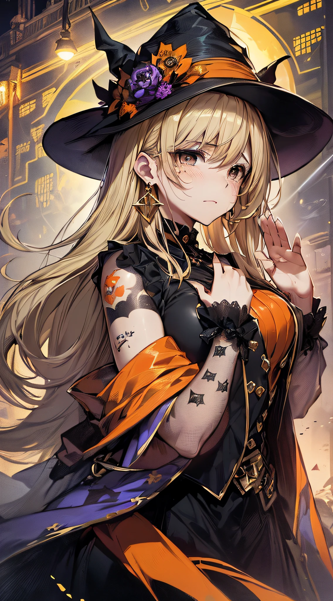 A woman in a witch costume with a hat and a black dress - SeaArt AI