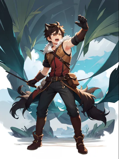 social game, unit illustration, fighting pose, fantasy, 1boy, solo, furry, kemono, detailed body fur, full body,