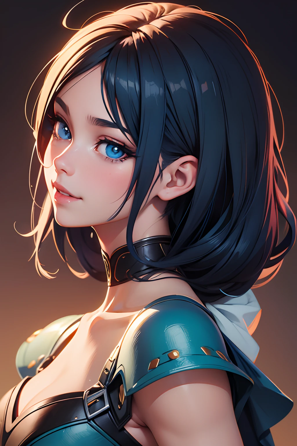 蓝色长发的动漫女人,  笑脸, 详细文章, artstation pixiv 上的热门, artstation pixiv 的 artgerm, 东和埃里欧, 16千