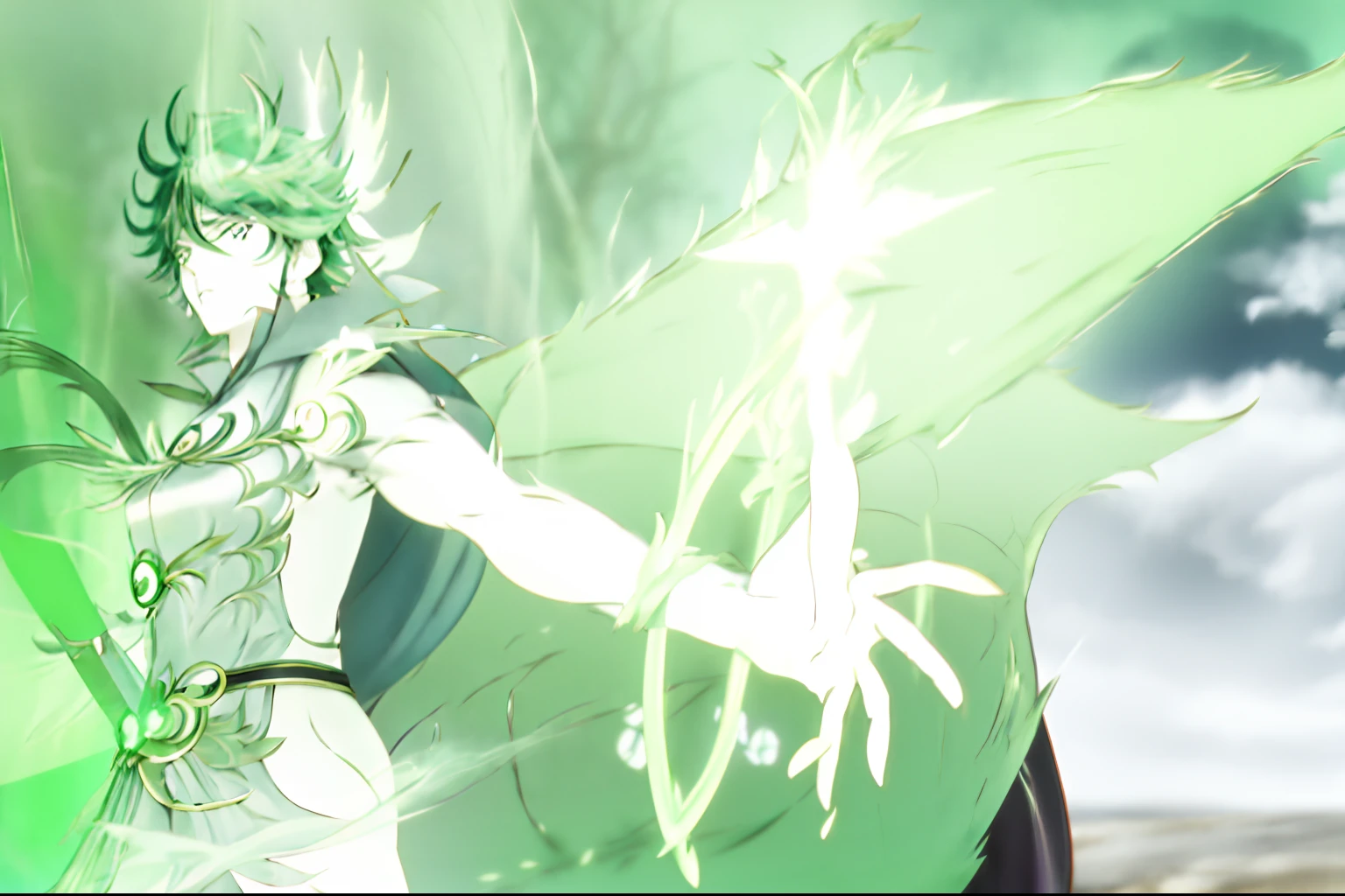 anime image of a man with a sword and a green background, screenshot from  black clover, screenshot from a 2012s anime, screenshot from guro anime,  ethereal anime - SeaArt AI