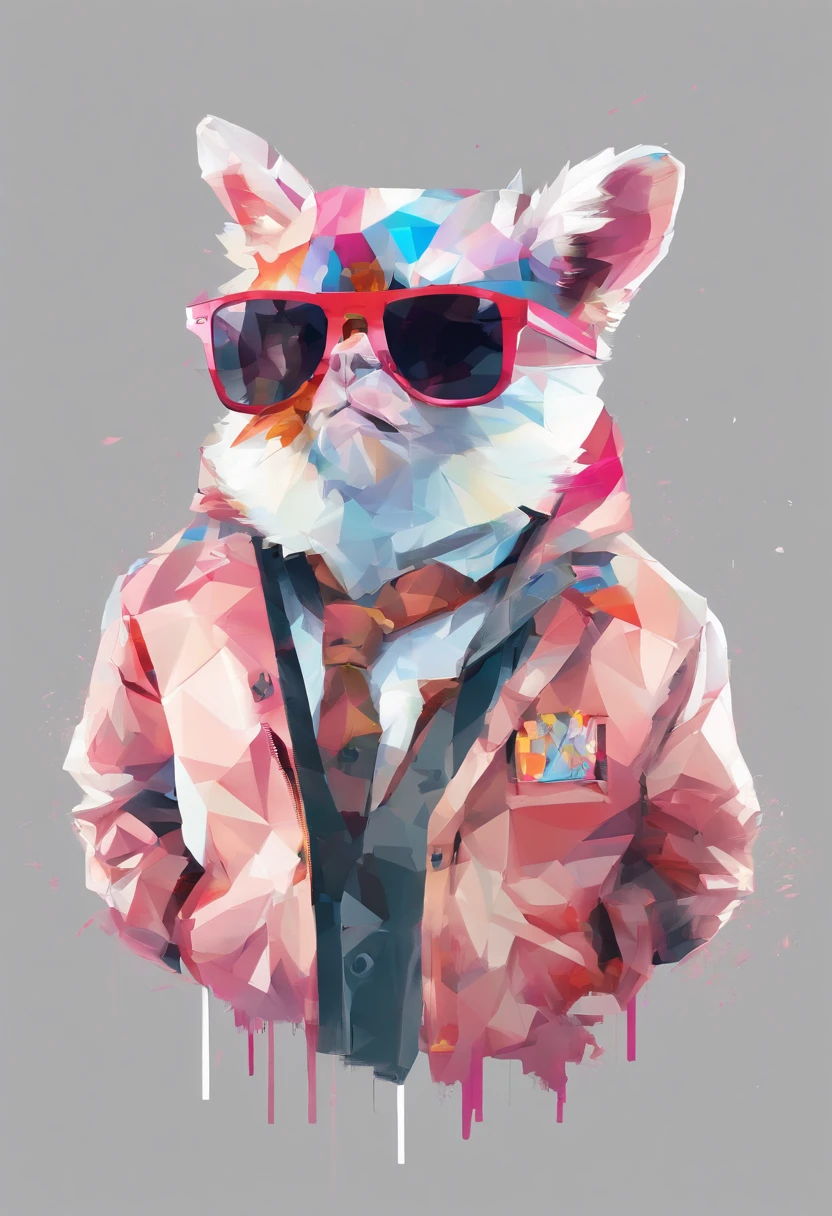 Perfect alignment, Cute little animals wearing a jacket，crystal vases，Rose flower, Wearing sunglasses, cheerfulness, Standing position, Abstract beauty, Centered, Looking at the camera, Facing the camera, nearing perfection, Dynamic, Highly detailed, smooth, Sharp focus, 8K, high definition resolution, illustration, Art by Carne Griffiths and Wadim Kashin, White background