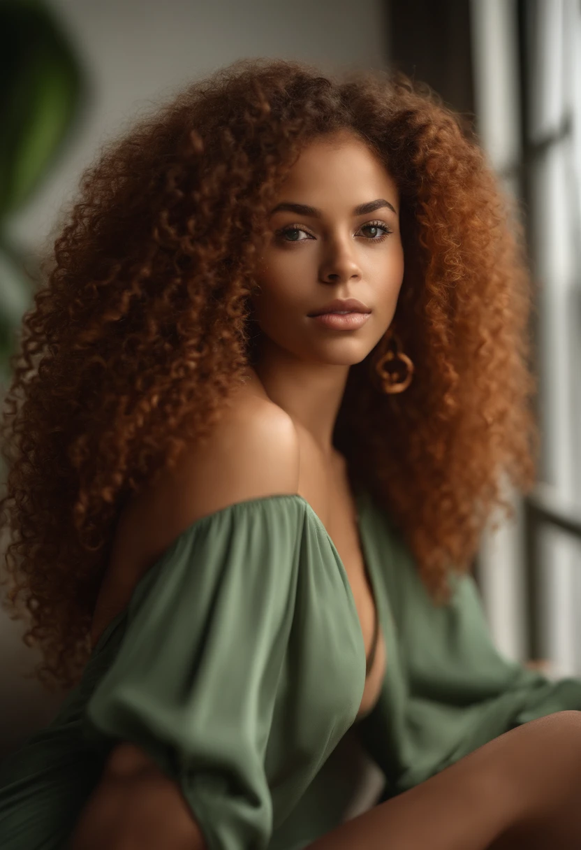 "Ultra-realistic image of a beautiful 18-year-old Afro-Latin girl,Caramel peel, corps parfait, teint caramel, Prendre un selfie dans la salle de bain avec son iPhone 14, maigre, taille ultra-fine, cheveux rouge, Curly and curly hair karibean , piercing green eyes.hyper-realistic，anatomie correcte，Facial features are carefully represented，Boucles gratuites, curly red hair, (cour, curly red hair), Long curly wild red hair, cheveux multiversaux, long, curly red hair, curly red hair, Boucles, wavy hair spread out, Boucles baroques, Boucles, Curly,Texture des cheveux, Curly bang, dents parfaites