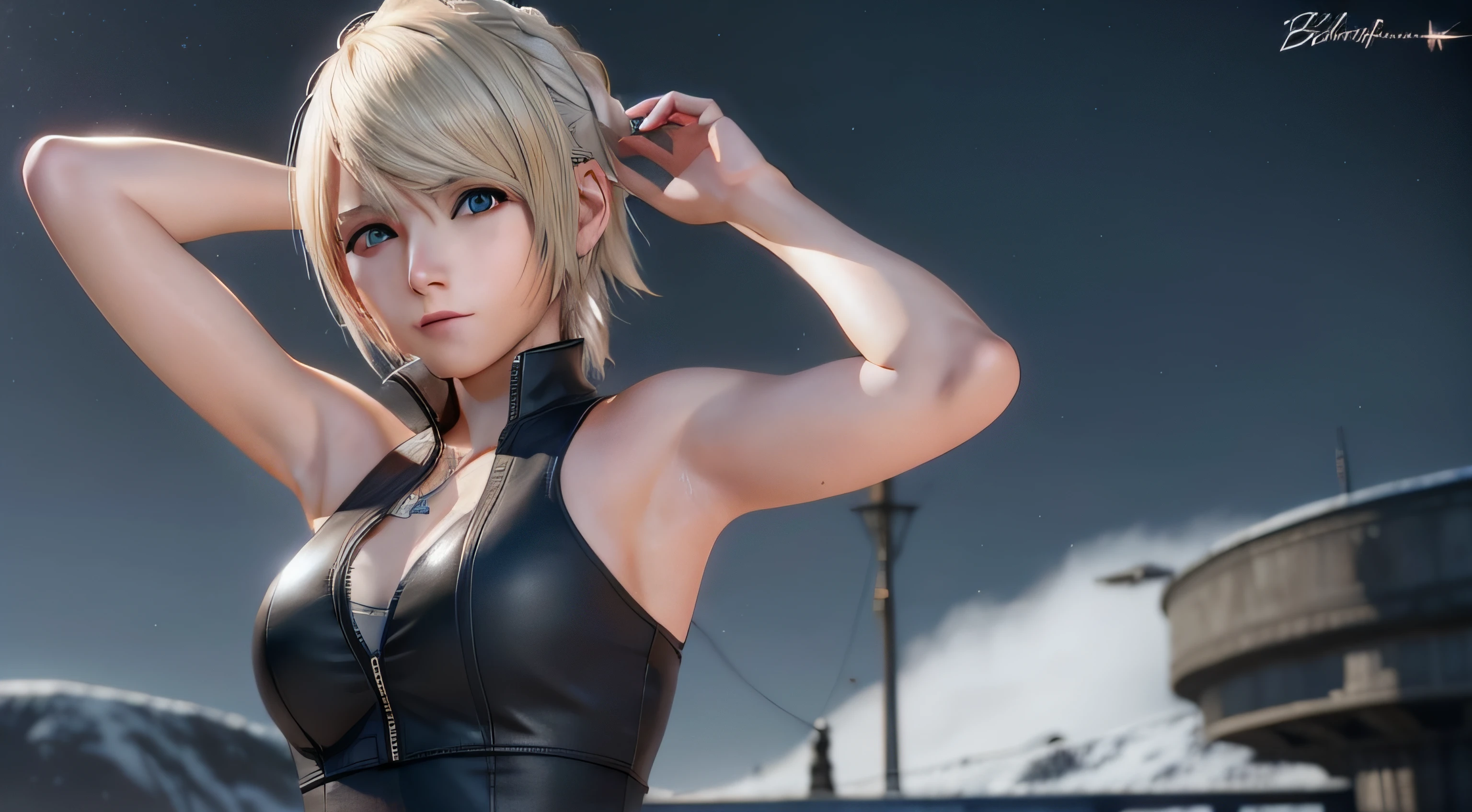 (meilleure qualité, 8k, 12),Lunafreya,Final Fantasy XV,Des yeux brillants dans le noir,Aisselle