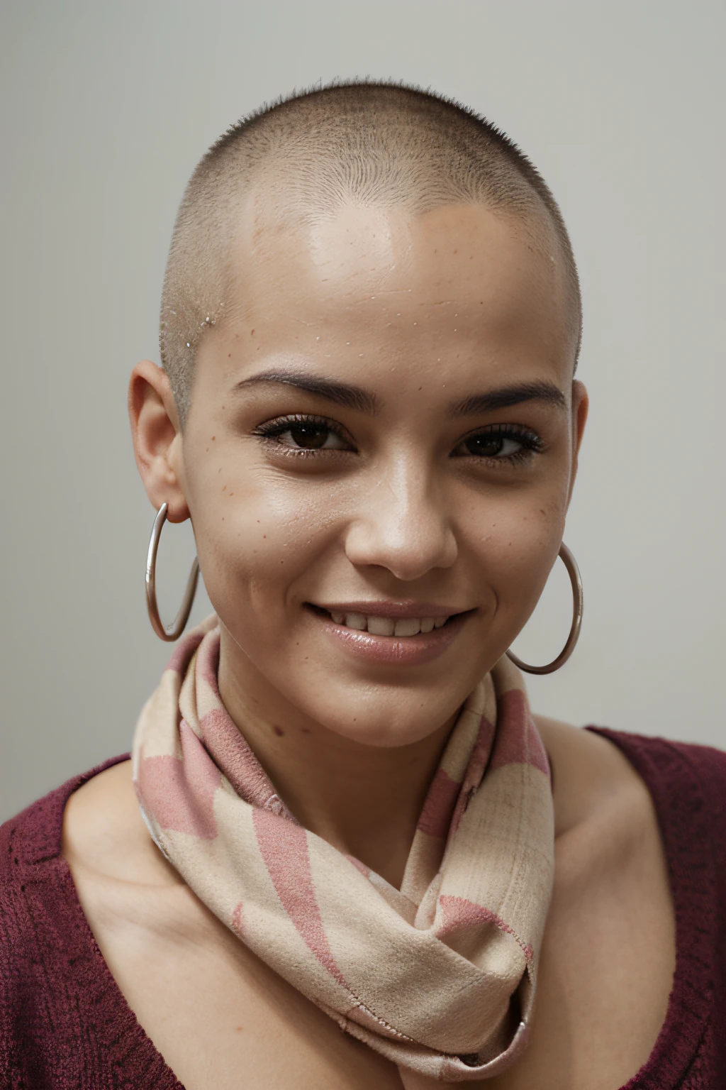 Un gros plan d'une femme avec un foulard en souriant - SeaArt AI