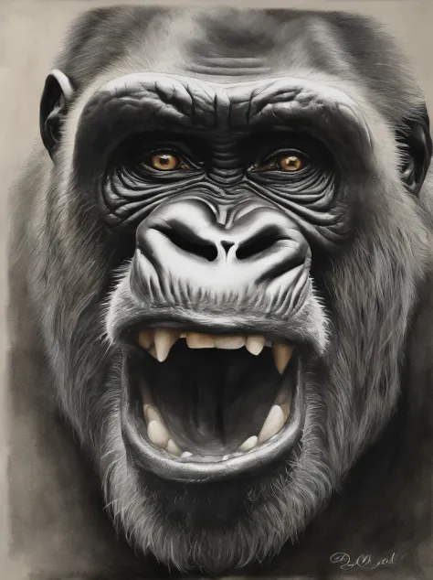 Roaring King Kong，head portrait，close-up，of a real，Facial features are carefully drawn，Realistic skin texture，Dark style，depth of fields，highlight，Real Light，Ray traching，OC rendering，Hyper-realistic，best qualtiy，8K，Works of masters，super-fine，Detailed pub...