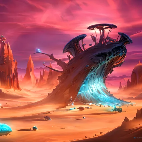 Strange alien desert landscape, surreal conceptual art, hyper-detailed alien landscape, amazing extraterrestrial scenery, bizarr...