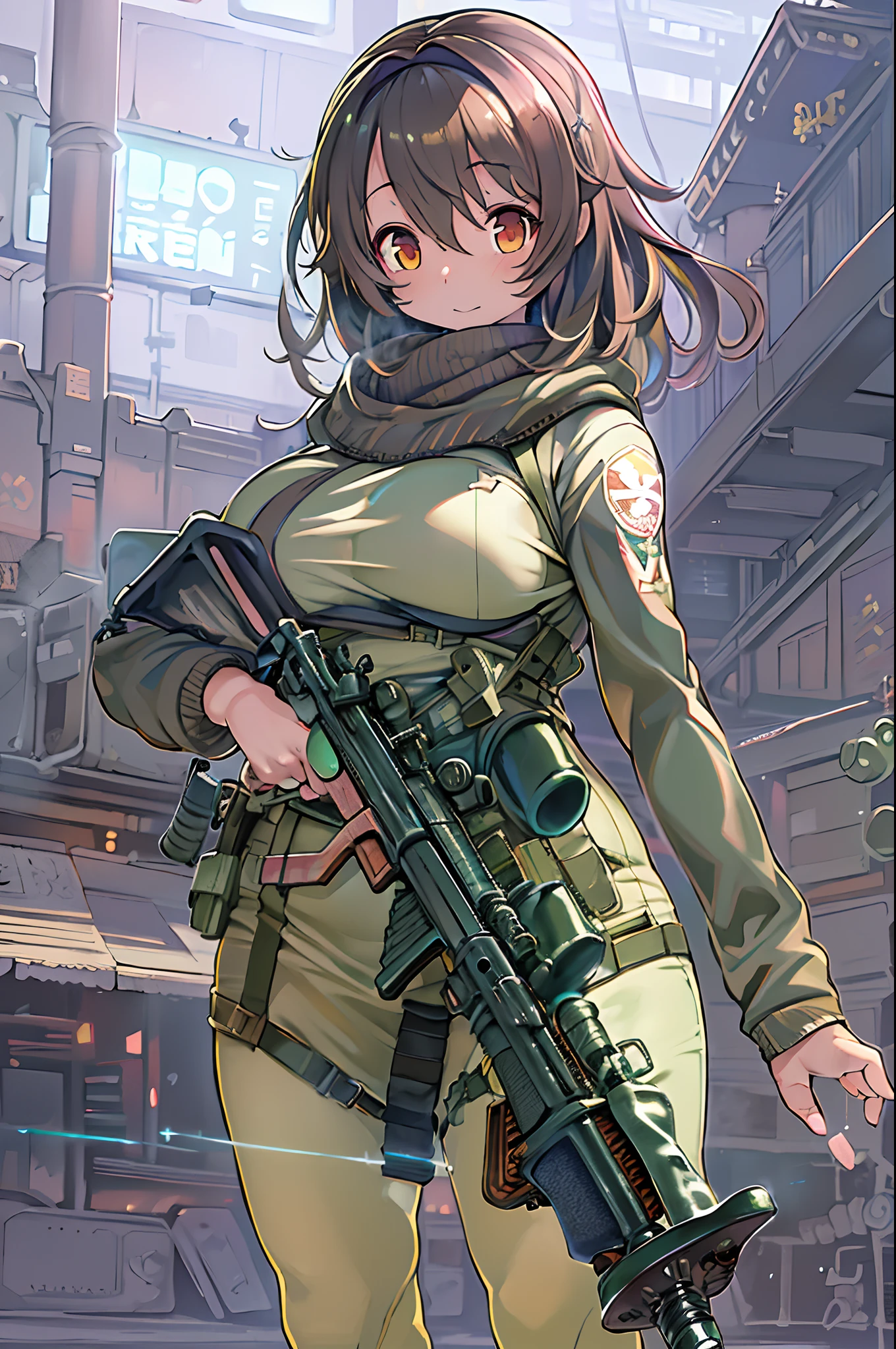 (((((Hold a huge Sturmgewehr)))))、Lange Koteletten、Mädchen im Anime-Stil mit wunderschönem ganzen Körper, saubere, detaillierte Gesichter, Cyber,analoge Farben, leuchtende Schatten, schöne Farbverläufe, Tiefenschärfe, SAUBERES BILD, gute Qualität,Black Parker-Schließung、 hohe Detailliertheit, hochauflösend, erröten, Fit, Himmlische Schönheit, Sehr detailiert,Rauchen,((Sturmgewehr))、Scharfschütze、Scharfschützengewehrlanze mit dünnem und langem Lauf、mit riesigen Brüsten、Tabak