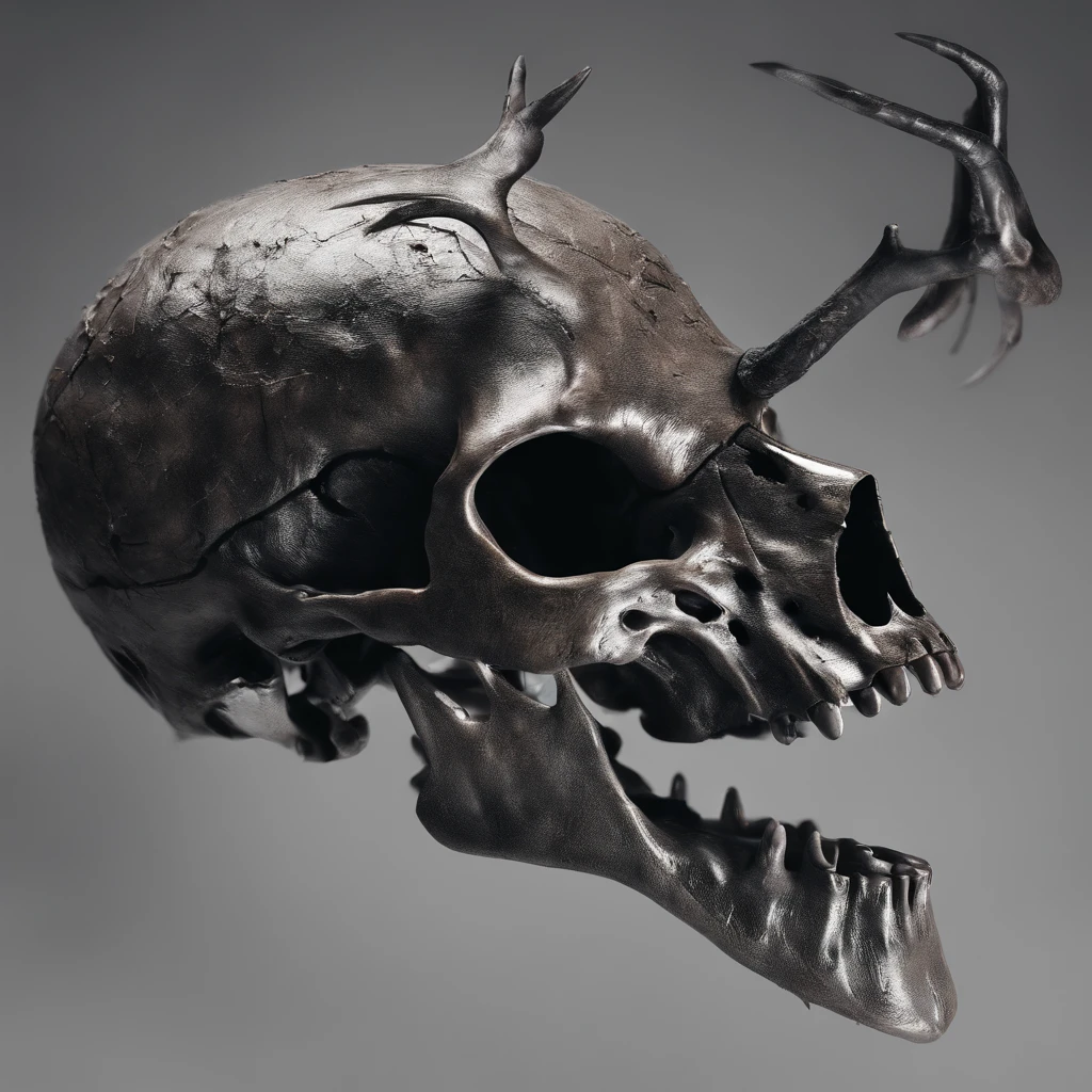 A close up of a skull with horns on a gray background - SeaArt AI