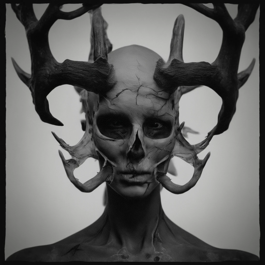 A close up of a person with a skull and horns on their head - SeaArt AI