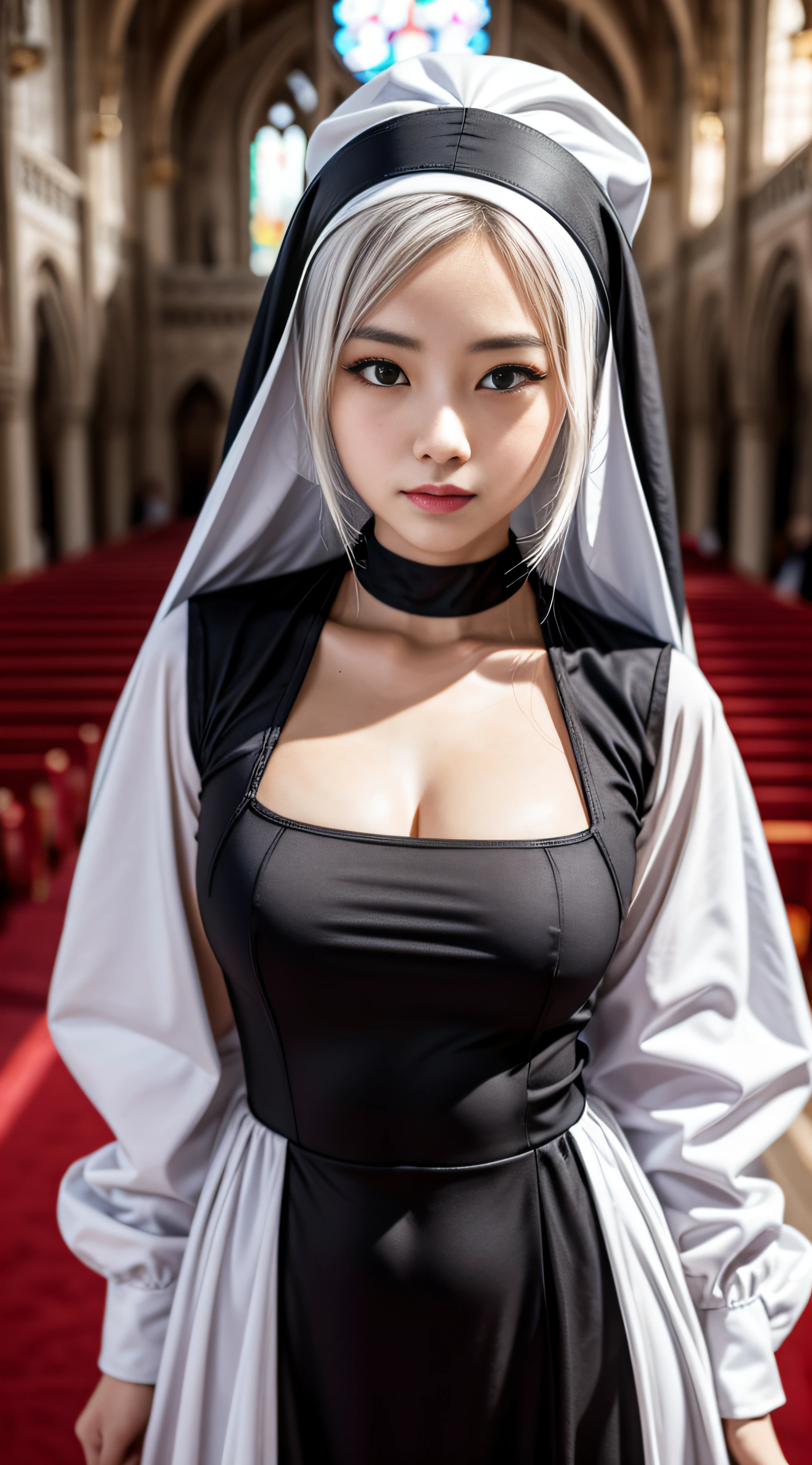 （（（Nuns wearing nun dresses and nun caps in church））），（（Clothing that exposes））Clothes and skin are soaked all over，Glowing skin，Sweaty skin，Works of masters，Best image quality，Higher quality，high detal，Ultra-high resolution，8K resolution，perfect hand，full body shot shot，Exquisite facial features，s the perfect face，（Reality：1.4），