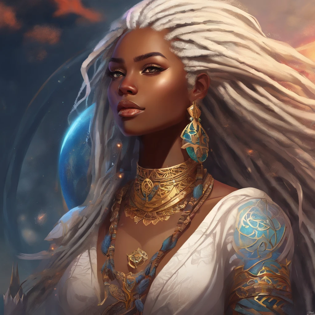 A woman with long white hair and a gold necklace - SeaArt AI