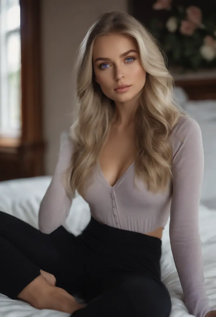 Arafed woman in full , Sexy girl with blue eyes, ultra realistis, Meticulous detail, portrait sophie mudd, blonde hair and large...