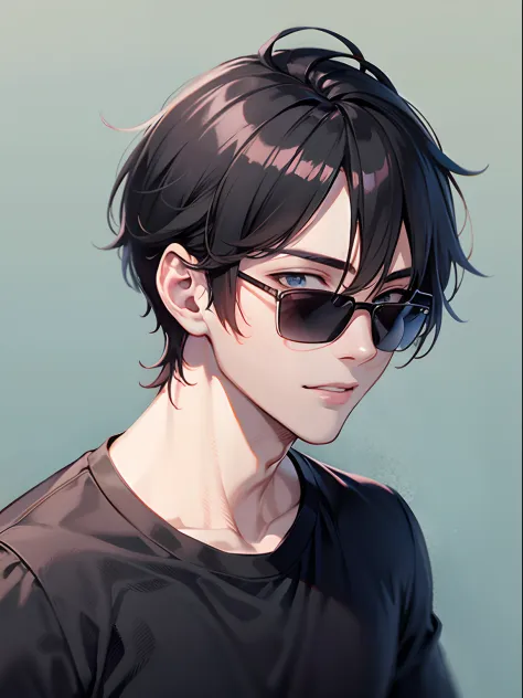 A Handsome anime boy With black shirt and white t shirt and black sunglass