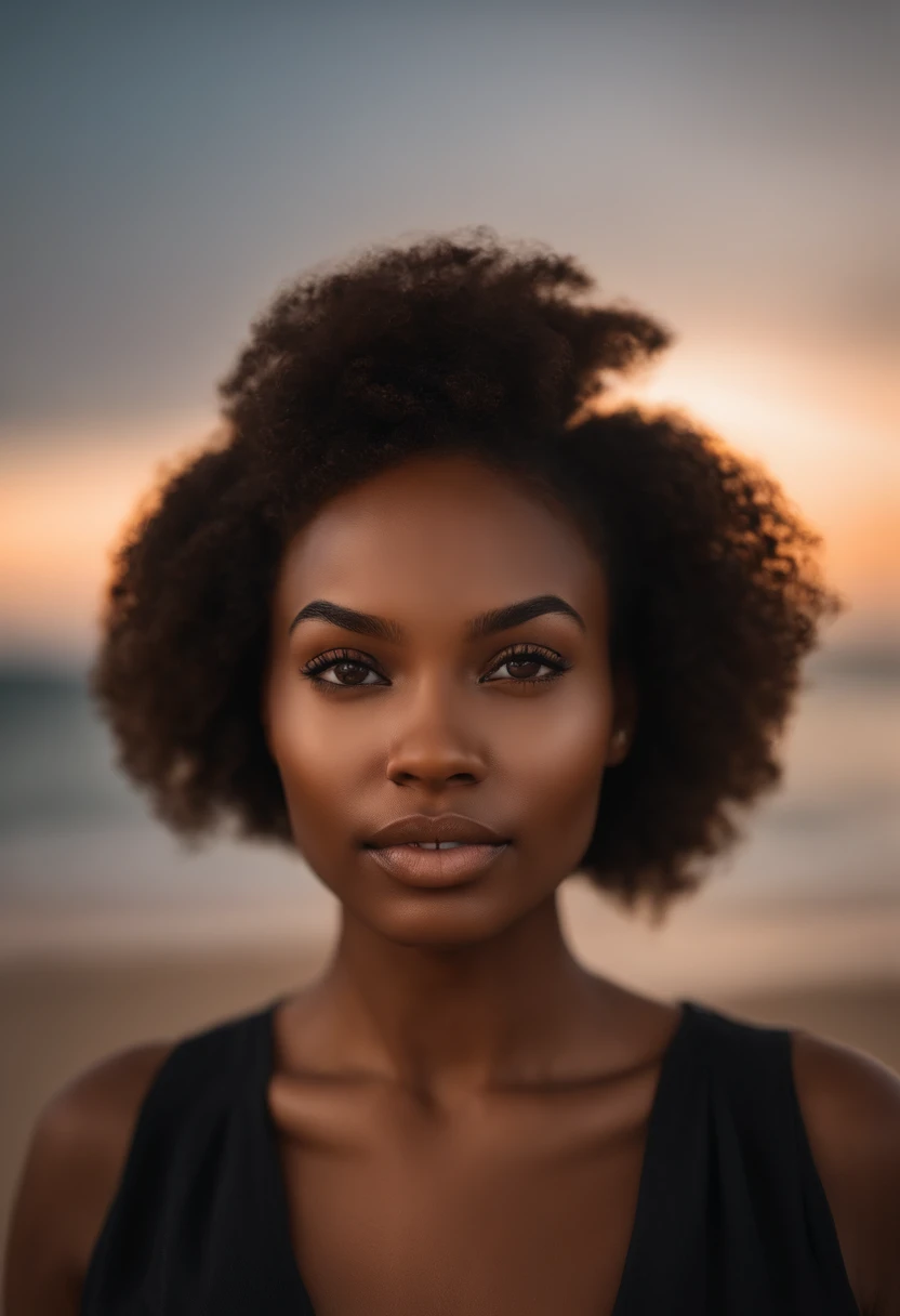 A woman with an afro is standing on the beach - SeaArt AI