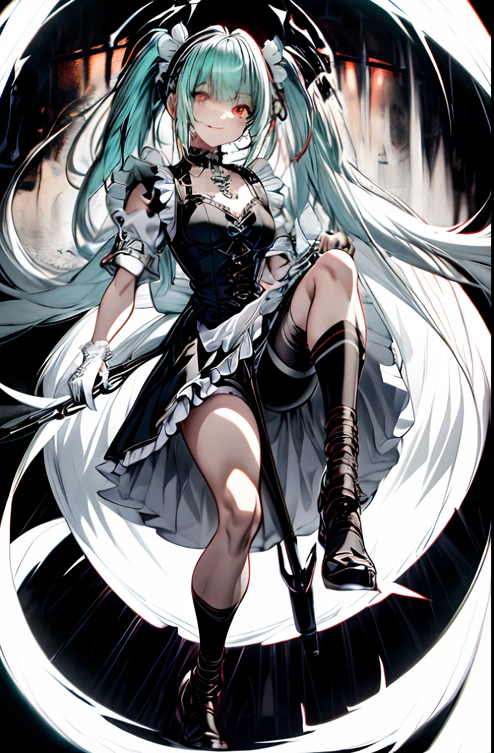 Anime girl with long white hair and blue eyes holding a sword - SeaArt AI