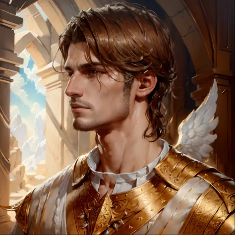 up close portrait of a male angel, d & d, face, fantasy, intricate, elegant, highly detailed, digital painting, artstation, conc...