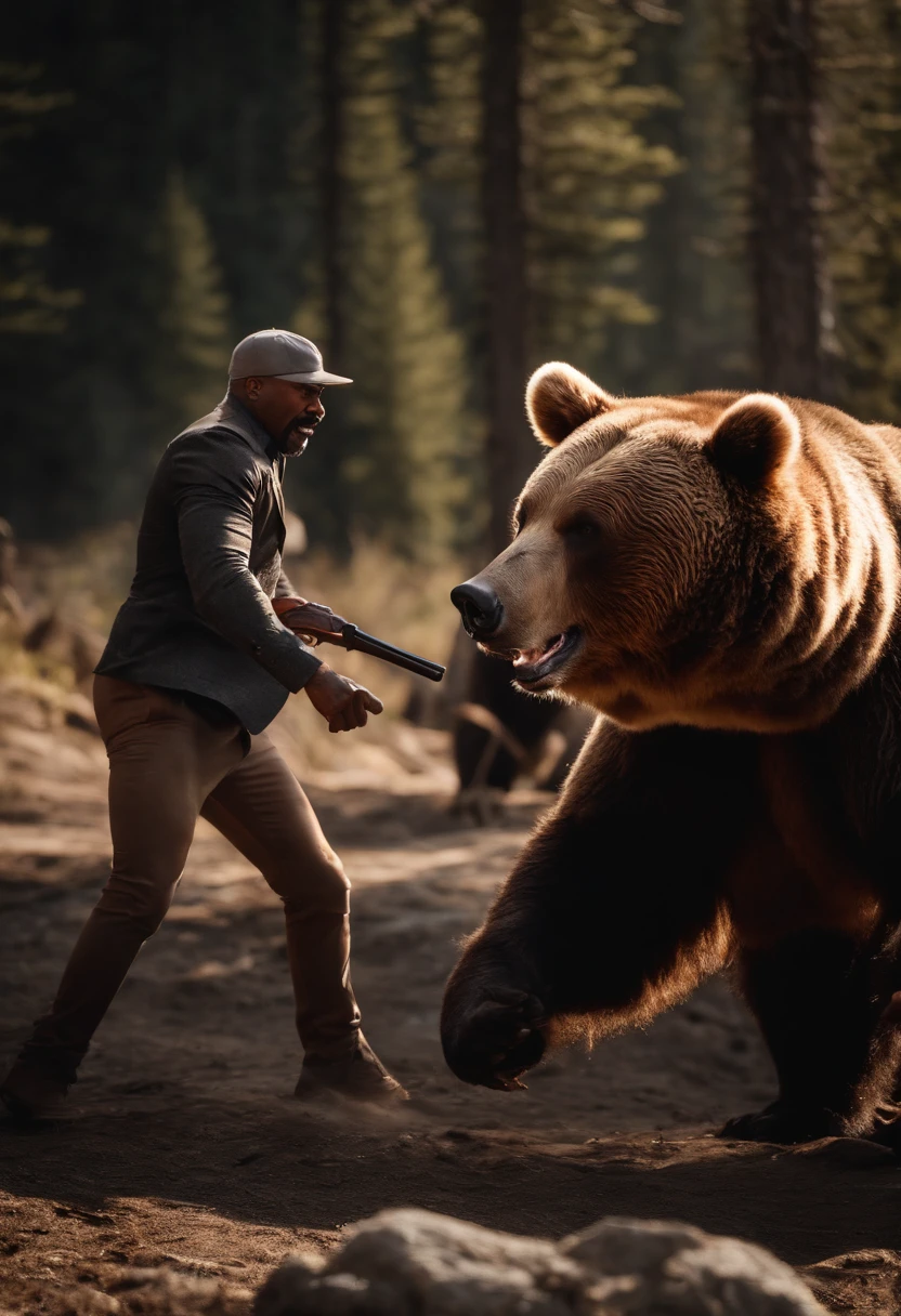 Steve harvey fighting a bear - SeaArt AI