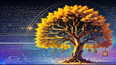 Dynamic HiFi pixel art (entitled "Maple Leaf"), Data Tree, (/data structure)/, organic data-space, minimal, beautifully detailed, understated aesthetic, slightly psychedelic, sacred (supersymmetry), visionary (optical illusion), visually appealing matte gl...