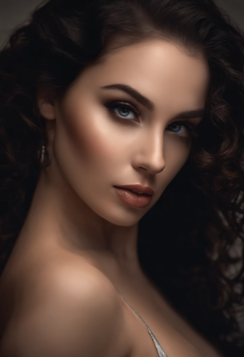 best quality,ultra-detailed,realistic:1.37,portrait,nude female,wet body,dark hair,curly hair,pale skin,sensual pose,eye-catching composition,subtle lighting,soft shadows,vivid colors,natural beauty,fine brushstrokes,dramatic atmosphere,delicate features,powerful expression,confident gaze,implied vulnerability,mysterious surroundings,sinuous lines,graceful curves,elegant silhouette,harmonious balance,seductive,alluring,provocative,enticing