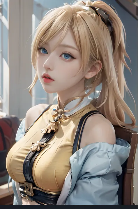 (Masterpiece, Best Quality, Big Breasts, Realism, Real, Photo: 1.4), Ji Xiaoman, Blonde, (Ulzzang-6500-V1.1:0.7), Very cute face...