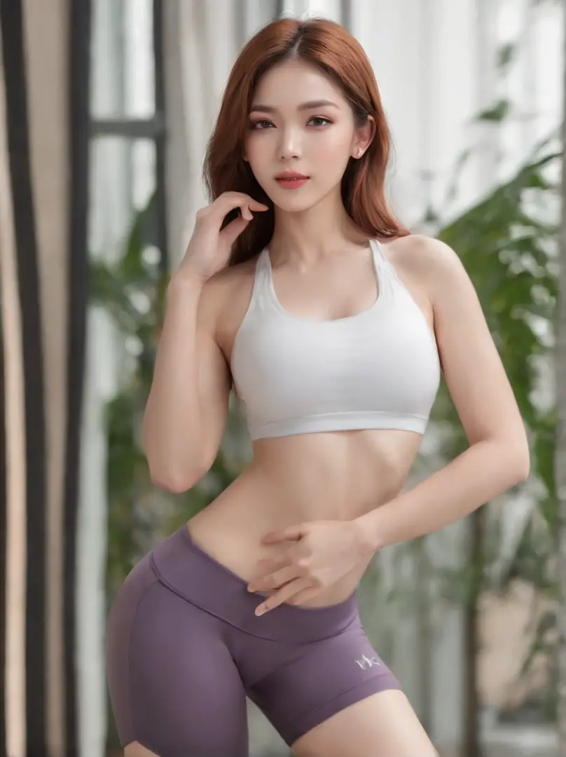 1girl, japanese idol, sports bra, spats, gym - SeaArt AI