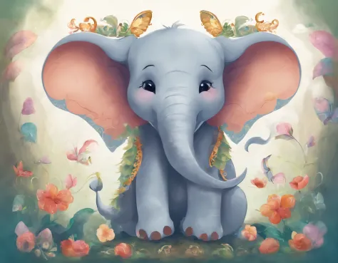 elefante con orejas grandes, estilo dumbo, Disney-style design, Story for children,