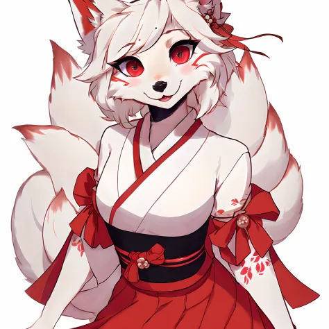 anime girl with red eyes and a red dress, fox nobushi, a beautiful fox lady, kitsune, a beautiful kitsune woman, very very beaut...