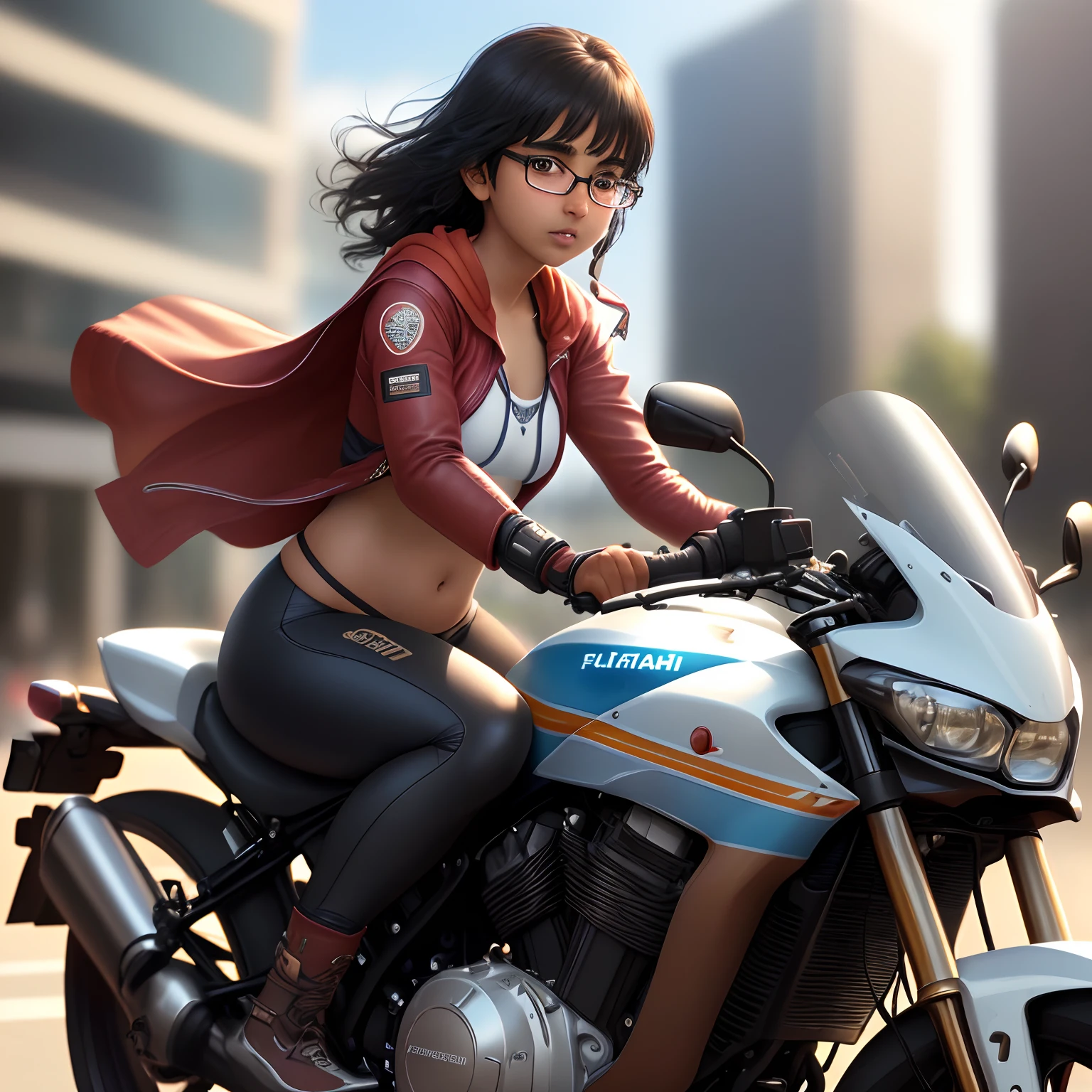 Anime girl on a motorcycle with a cape on - SeaArt AI