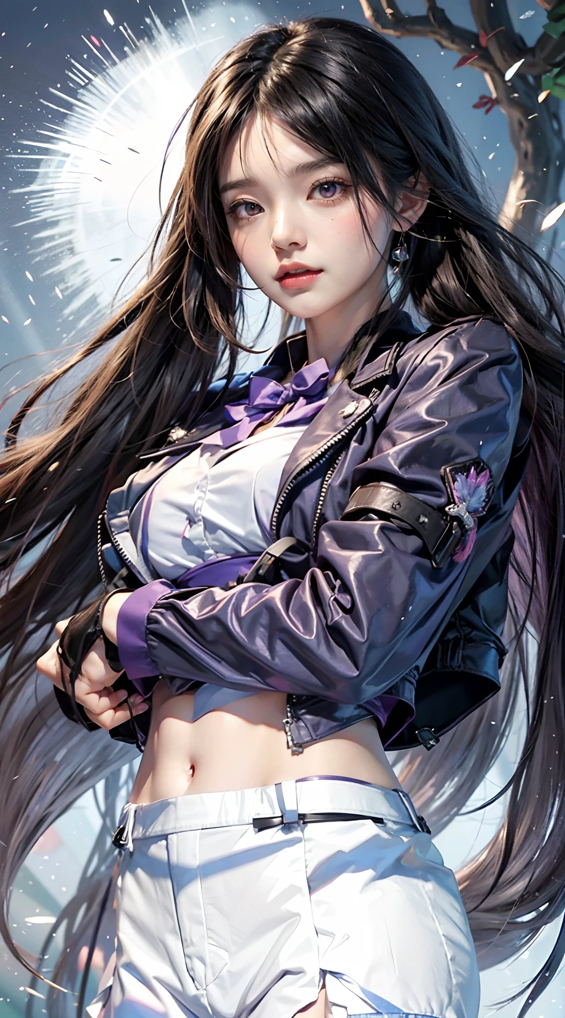 un primer plano de una persona con cabello largo y una chaqueta morada, hinata hyuga, maya fey de ace abogado, Nico Robin, Yo también haré fanart., Chica anime con pelo largo., Estilo artístico del anime Moe, estilo anime como el destino/Estancia de noche, albedo del señor supremo del anime, Yui Kotegawa, hermosa chica de secundaria anime