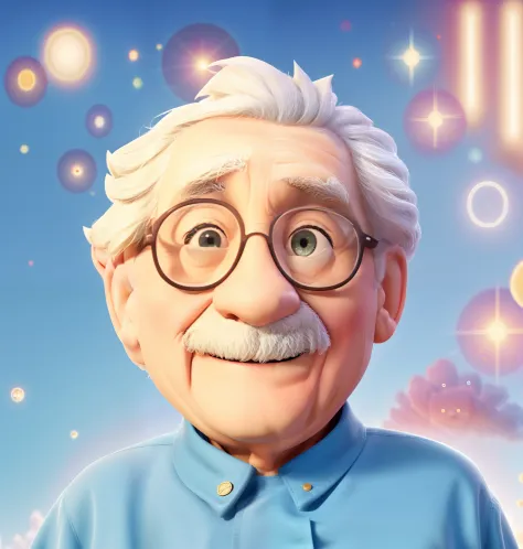 a close up of a cartoon character with a white moustache and white hair, old guy, albert einstein, Einstein, movie title: Geniou...