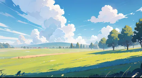 Seamless texture, landscape, grassland, blue sky and white clouds, cartoon
