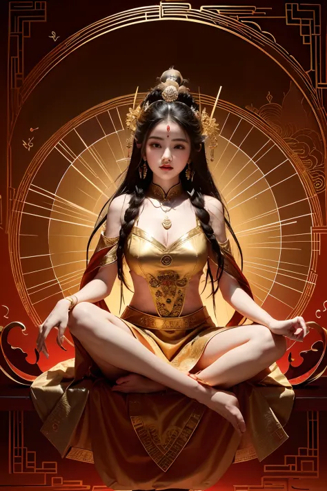 ancient chinese goddess, guanyin of the southern seas, guanyin, inspired by india, avalokiteşvara rides in phoenix，,serene expre...