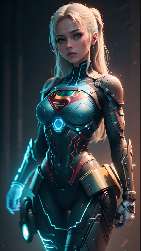 ((melhor qualidade)), ((obra-prima)), (detalhado: 1.4), ..3d, uma imagem de uma linda mulher supergirl cyberpunk,HDR usando letr...