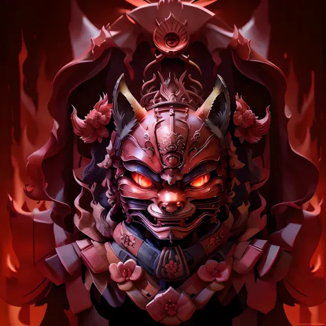 Samurai_Masks，simplebackground，glowing，red fox