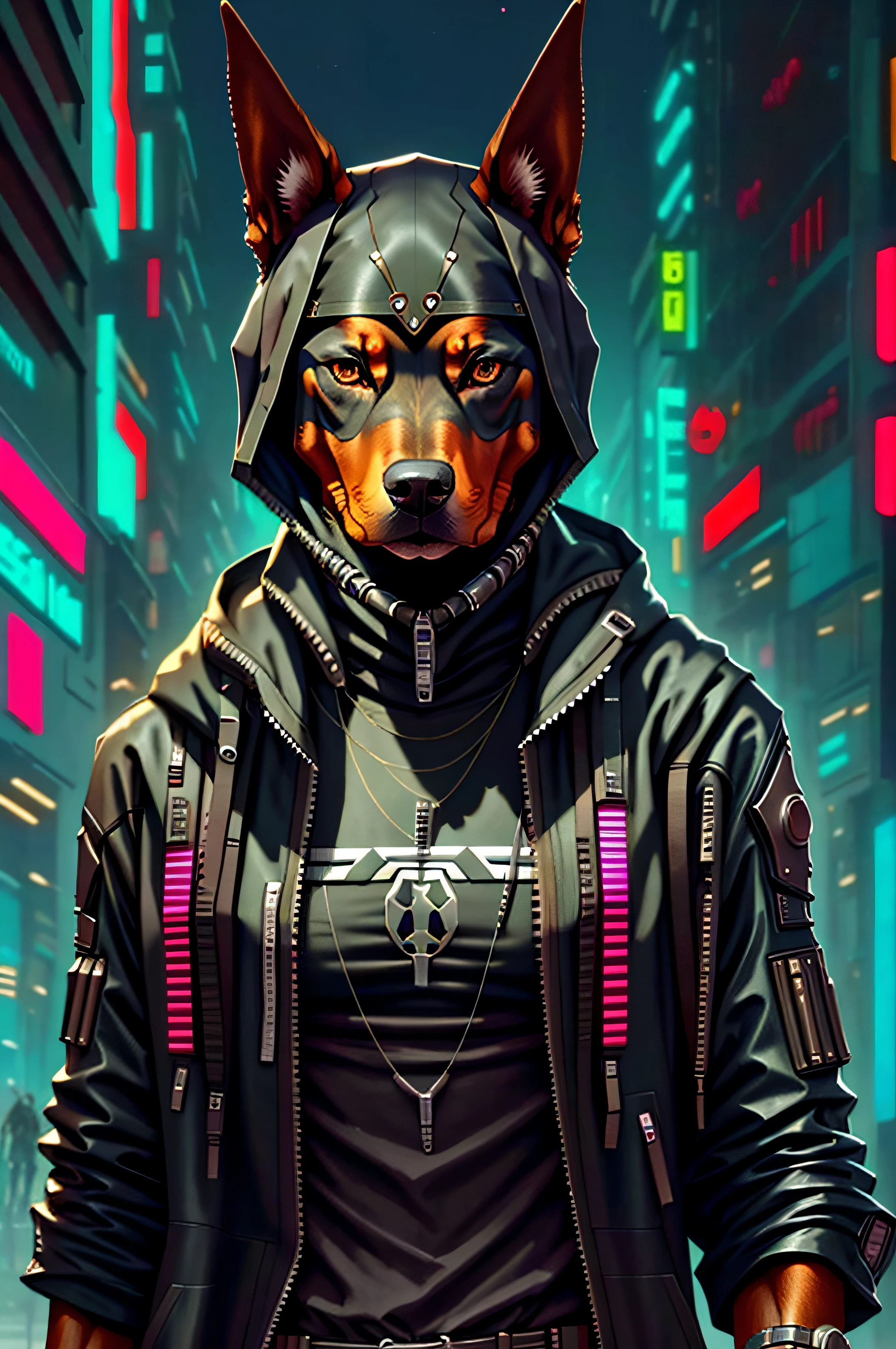 Doberman dog cyberpunk