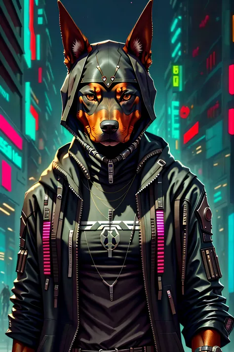 Doberman dog cyberpunk