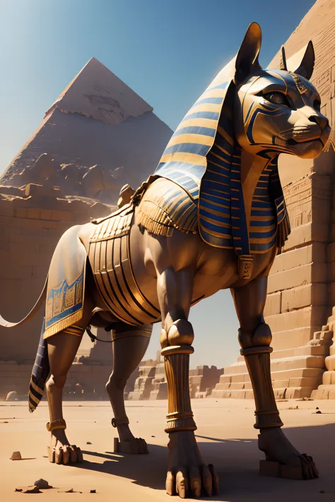 Amazing realistic Egyptian 4K., full entire body,Pyramids,Super Detailed, Sphinx ,Vray Display, Unrealistic engine, Midjourney Art Style.