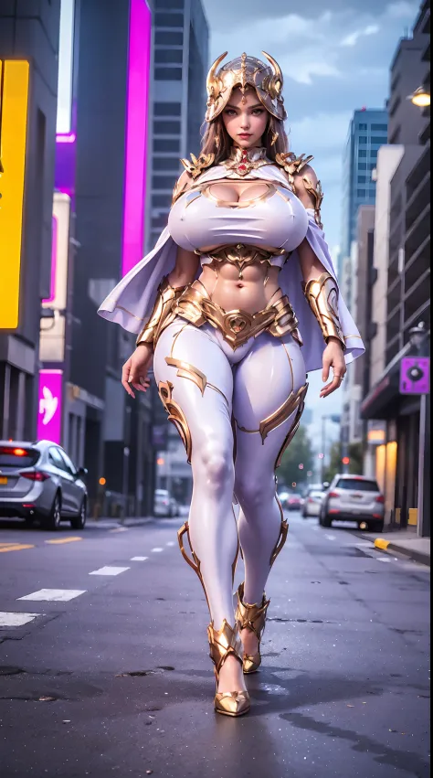 1GIRL, SOLO, (DRAGON HORN HELMET), (HUGE FAKE BOOBS:1.3), (WHITE, GOLD, PURPLE), (FUTURISTIC MECHA CROP TOP, EMPRESS CLOAK, CLEAVAGE:1.4), (SKINTIGHT YOGA PANTS, HIGH HEELS:1.2), (SEXY BODY, MUSCLE ABS, LONG LEGS, FULL BODY VIEW:1.5), (LOOKING AT VIEWER:1....
