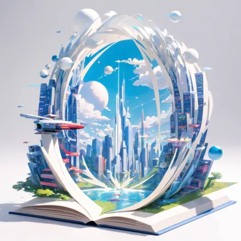 (popup book,White background:1.35),Postmodern Art Style,(abstracted:1.2)(penrose escher style spheres) made up of (cyberpunk city:1.2),turning into a (James Rosenquist,Roy Lichtenstein) style spheres,Inception,impossible geometric structure,Mobius ring,cyb...